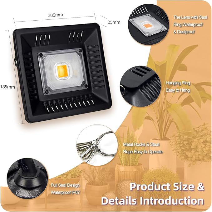 CANAGROW Waterproof Plant Light Outdoor Grow Light Sunlike Full Spectrum LED Grow Lamp Refugium Light for Saltwater Aquarium Without Noise Heating Lamps for Plants Seeding Veg Blooming Fruiting
