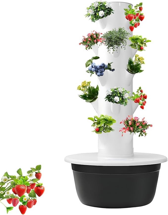 ZAIHW Hydroponic Tower System 5/7/9-Tier Weatherproof Design 3X Faster Growth for Herbs Vegetables | Indoor &amp Outdoor Vertical Farming5-Layers-Black