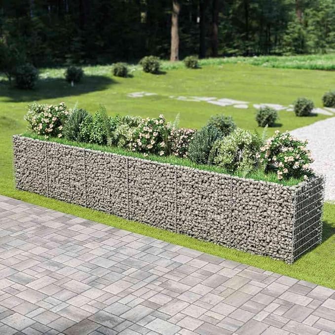 Gabion Raised Bed Silver Galvanized Steel Planter for Outdoor Plants 21.3x35.4x39.4 in Heavy Load Capacity Rectangular Garden Bed