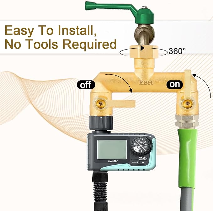 EBH Garden Hose Splitter Full Flow Outdoor Faucet Splitter 2-Way High Flow Brass Heavy Duty Hose Splitter with Long Metal Handle。
