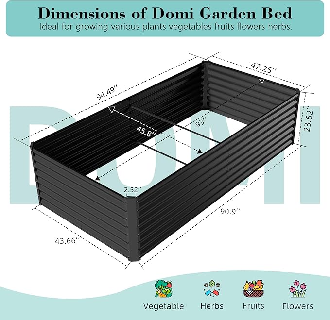 Domi 8×4×2 ft Galvanized Raised Garden Bed Outdoor Planter Garden Boxes Large Metal Planter Box for Gardening Vegetables Fruits Flowers Grey