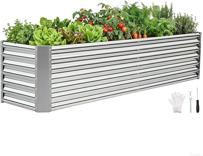 8x2x2ft Raised Garden Bed - Galvanized Deep Root Planter Boxes Outdoor with Wing Nuts and Safety Edges for Gardening Vegetables Flowers Herbs Succulents - Silver