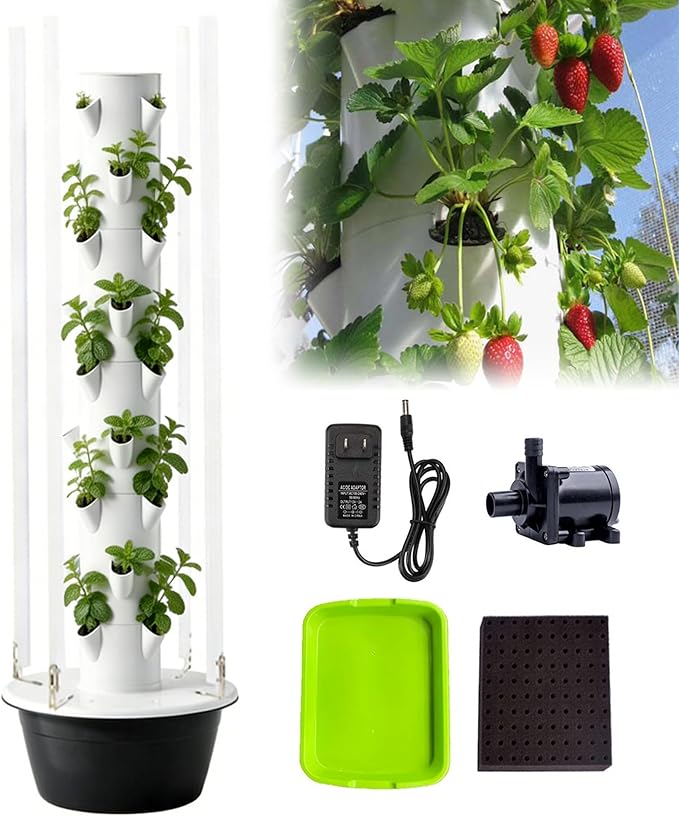 Hydroponic Garden 9 Tier 36 Cells Intelligent Timer 30L Water Space Saving Hydroponic Planter Save Water &amp Electricity for HerbsVegetablesFruitsTomato Black-IndoorWithLEDLight
