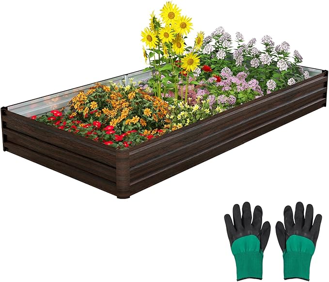 HAPPYGRILL Raised Garden Bed 8x4 x1 ft Galvanized Metal Planter Raised Bed for Vegetable Fruit Herb Flower Outdoor Planter Box with Open-Ended Base for Patio Lawn