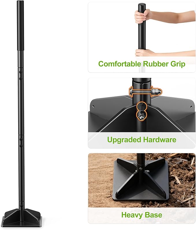 Heavy Duty Steel Tamper 48 Handle Tamper with Comfortable Rubber Grip 8×8 Garden Tamper Tool for Soil Gravel Asphalt &amp Lawn