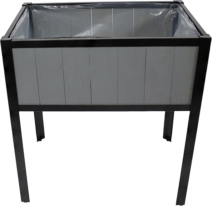 Sunnydaze Steel-Framed Acacia Wood Raised Garden Bed with Legs - 30.75-Inch H - Removable Planter Bag - Gray