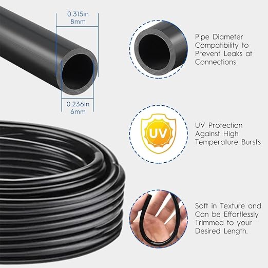360° Automatic Drip Irrigation Kit - 5/16'' Tubing Adjustable Universal Spray Nozzle Copper Atomizing System for Garden/Lawn/Greenhouse - Multi-Directional Rotation Quick Connectors 82FT