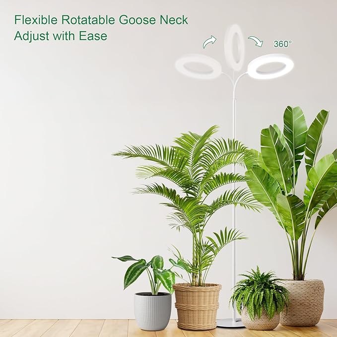 LBW Full Spectrum Grow Light with Stand for Large &amp Tall Indoor Plants Adjustable Height 48.8–68'' Auto Cycle Timer 4/8/12H 4-Level Dimmable Floor Plant Light (White)