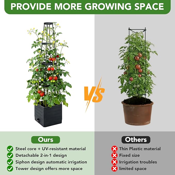 2 Pack Raised Garden Bed Planter Box with Trellis 57'' Self Watering Tomato Planters for Climbing Plants Tomato Cage Trellis for Vegetables &amp Vine Flowers Indoor Outdoor Patio