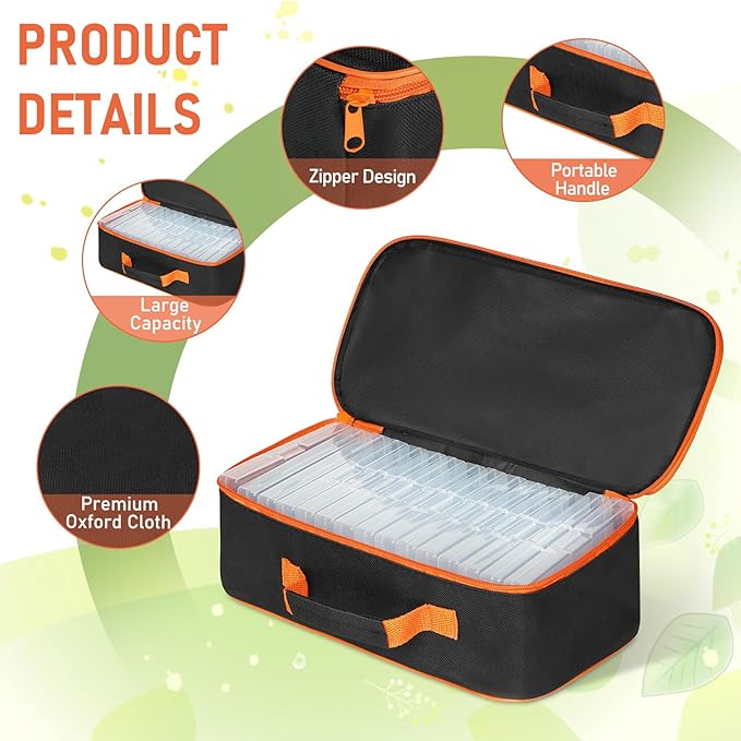 FACULX 15 Slots Seed Storage Box with 20 Seed Envelopes Large Capacity Seeds Organizer Container with Zipper Bag Label Stickers Seeds Saving Container for Garden Vegetable and Flower (Orange)