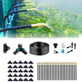 New drip Irrigation kit Automatic Garden Watering System Quick Connector and 360-degree Bending Dropper atomizing Copper Nozzle Garden Plant Lawn Courtyard Watering System. (100FT)