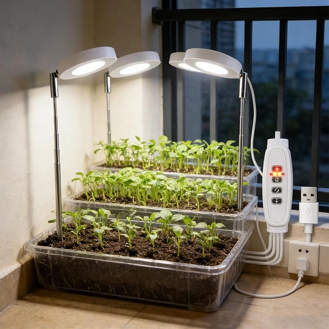 3.5 Inch LED Plant Light Featuring 10 Levels Dimming 3 Spectrum Modes Automatic Daily Timer Telescopic Design Flexible Height USB Compatibility Power Banks Rotatable Lamp