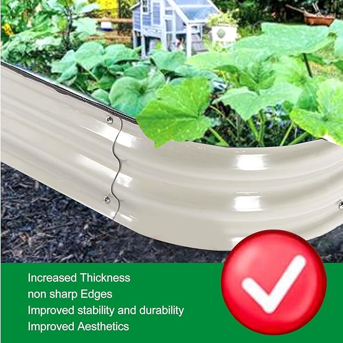 AUNMAS 2pcs Raised Garden Bed Panels 304 Stainless Steel Rubber Oval Large Patio Ground Planter Box Metal Raised Planter Bed Kit for Home School Farm Agricultural Sites (White)