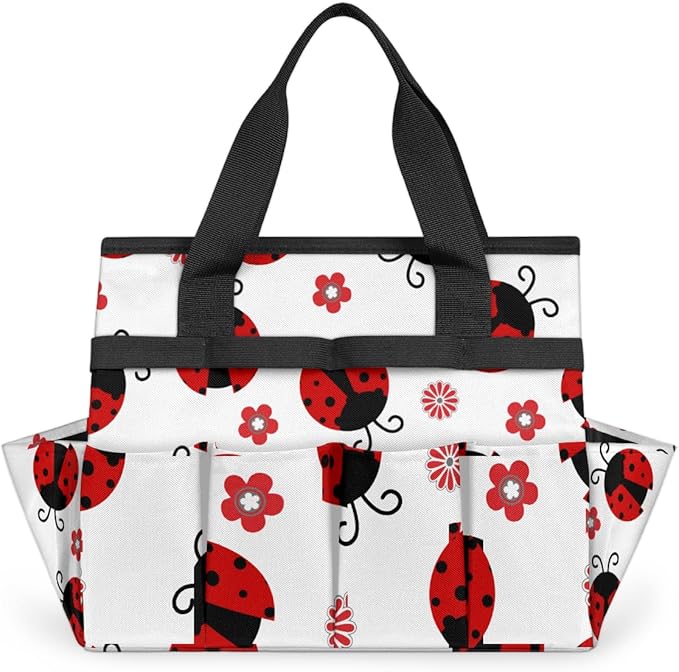 Ladybug Gardening Tool BagHeavy Duty Garden Tote BagPortable Oxford Flower Gardening Storage Basket Organizer Handbag with Pockets HandleHand Tools Gifts for Outdoor Garden Lawn Yard