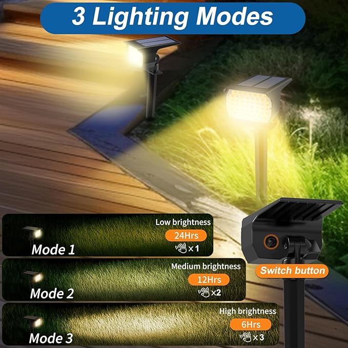 14 Pack Solar Landscape Spotlights Warm &amp Cool White 800 Lumen Black Modern Style Waterproof Outdoor Use