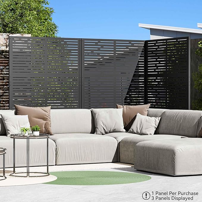 Modern Shade 4x6 FT Metal Privacy Screen with Artistic Modular Designs Decorative Patio Privacy Fence &amp Garden Divider Freestanding Outdoor Metal Fence Panel Weather-Resistant (Metro Code)