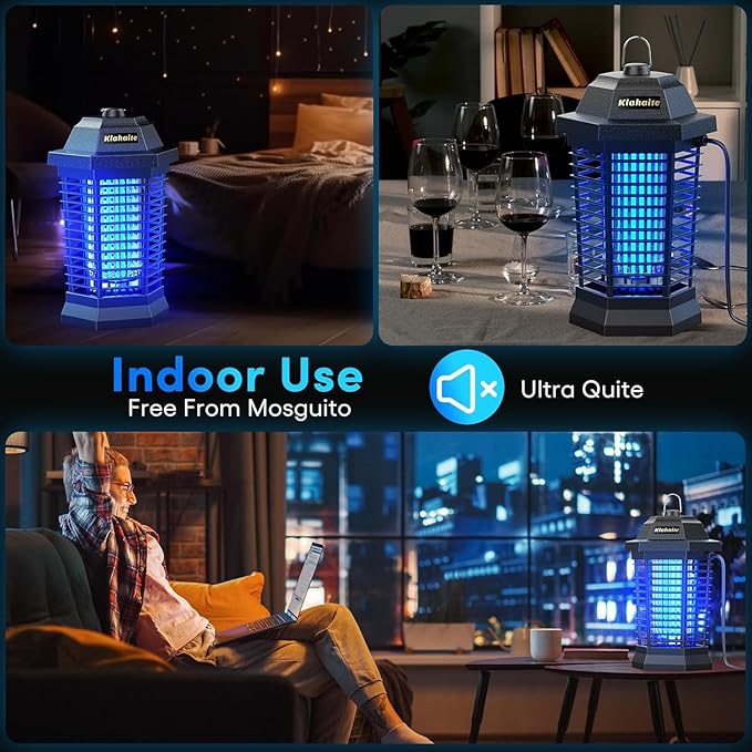 Klahaite Bug Zapper Outdoor Electric Mosquito Zapper Fly Zapper Indoor Fly Traps Mosquito Repellent Outdoor Patio and Backyard Covers 1/2 Acre 3 Prong Plug 4200V ABS Fireproof Plastic Outer