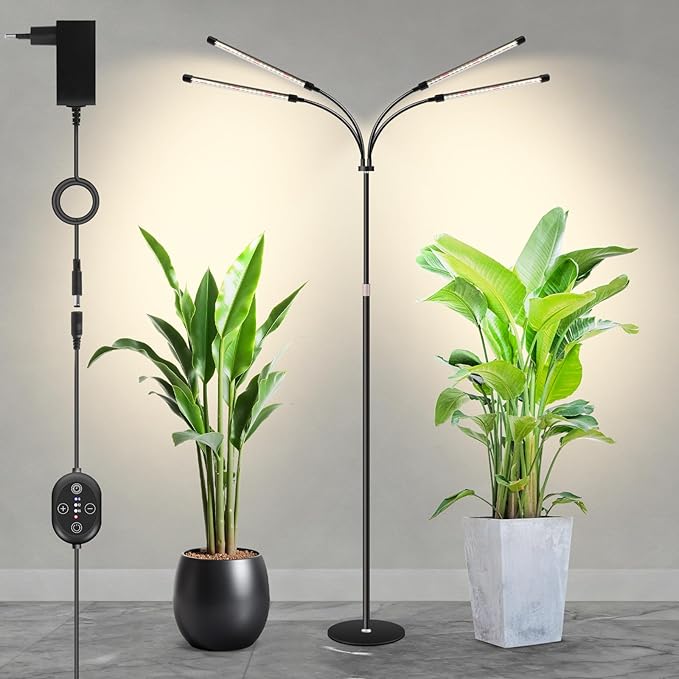 Floor Plant Grow Light 12V 660nm-Enhanced Full Spectrum LED Grow Lamp with Timer &amp Dimmable High PPFD 320 µmol/s/m²@6in 20W Plant Light for Indoor Growing E20-B