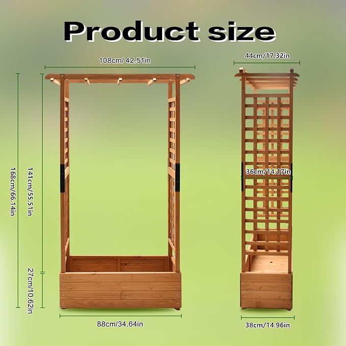 Raised Garden Bed with Wood Trellis Outdoor Planter Box for Tomatoes Climbing Vegetables Herbs Flowers Patio Pots Hanging Roof &amp 2 Drainage Holes 66.1 Inch Tall (Orange)