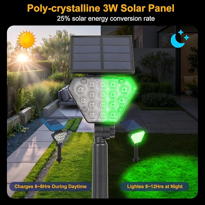 T-SUN Solar Lights Outdoor Waterproof IP65 12 Pack LED Solar Spot Lights Color Changing IP65 Waterproof Smart Auto On/Off for Outside Landscape Garden Yard Lawn Pathway Patio Driveway