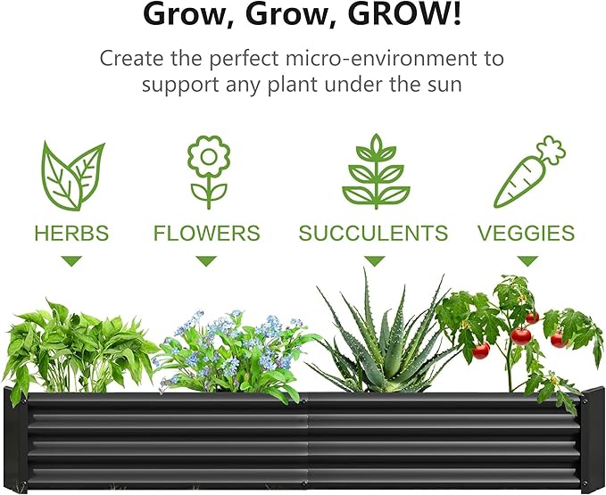 Raised Garden Beds Outdoor for Gardening 6×3×1ft Galvanized Rectangular Plastic Raised Planter Garden Box for Fruit Vegetables Herbs Flowers Growing Bed for Lawn Patio Balcony Black