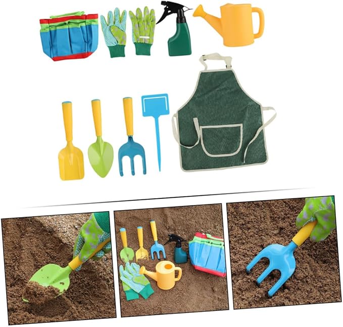 Kid Garden Tools Kit 9-Piece Mini Garden Tools Set Planting Rake Shovel Watering Can for Kids
