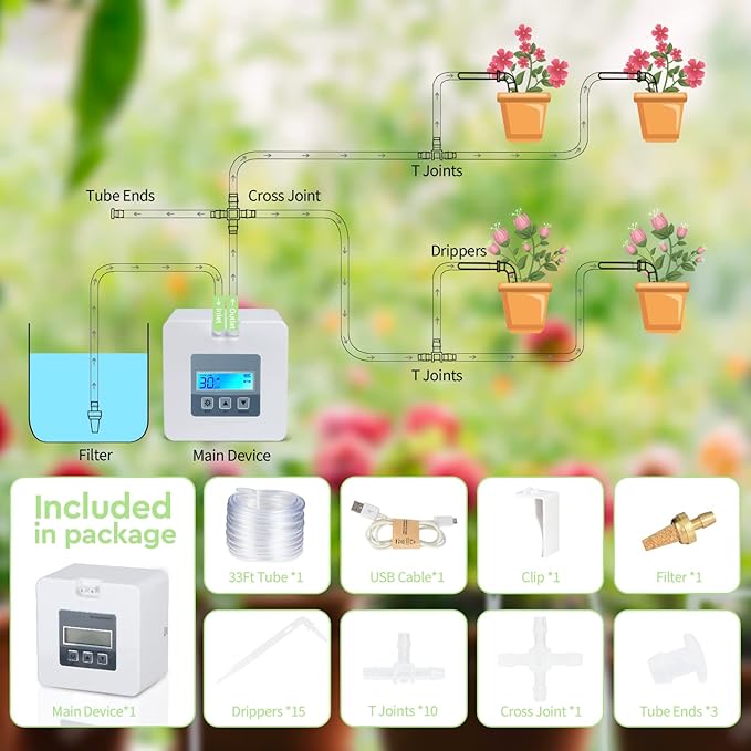 Upgraded DIY Automatic Drip Irrigation Kit 15 Potted Houseplants Support Indoor Watering System for Plants with Digital Programmable Water Timer