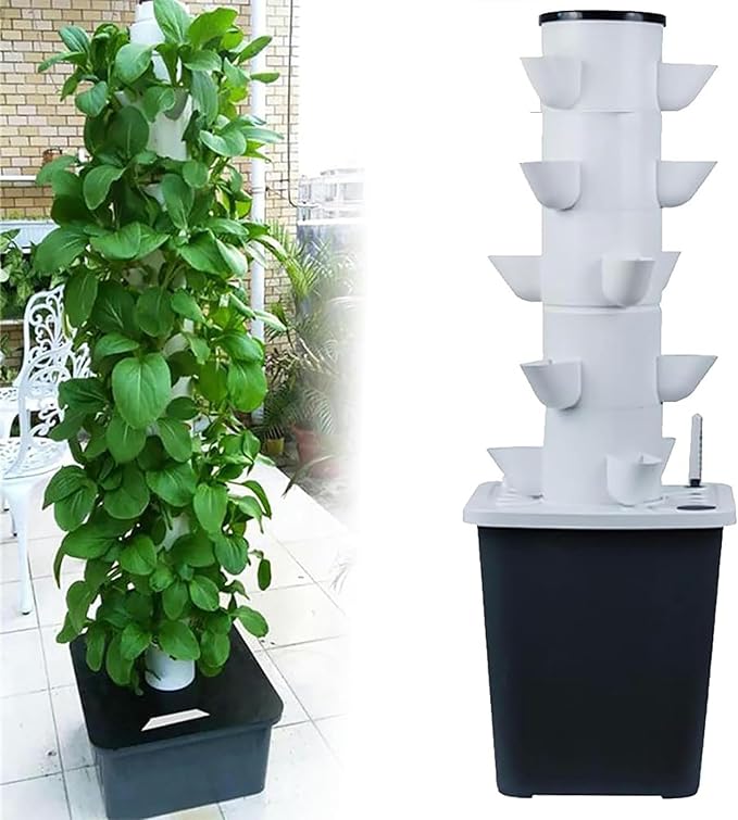 Hydroponics Growing System 30 Pods Hydroponics Tower Hydroponic Growing Sys Aeroponics Growing Kit for Fruits and Vegetables with Hydrating Pump Adapter Net Pots Timer for