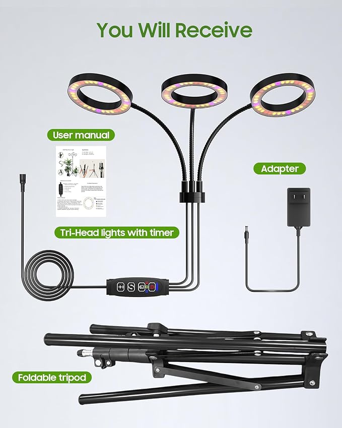 Grow Lights for Indoor Plants Full Spectrum LED Plant Light with Tripod Stand Plant Growing Lamps with Timer 3/9/12H 3 Color Modes 6 Brightness 78'' Adjustable Height for Large Plants
