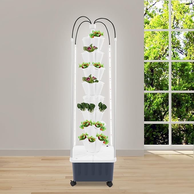 Hydroponic Growing System 40-Hole Smart Hydroponic Tower w/LED Grow Lights Indoor Hydroponic Garden Herb Grow Kit for Short TomatoPepperCucumber Can Plant 40 Seeds White