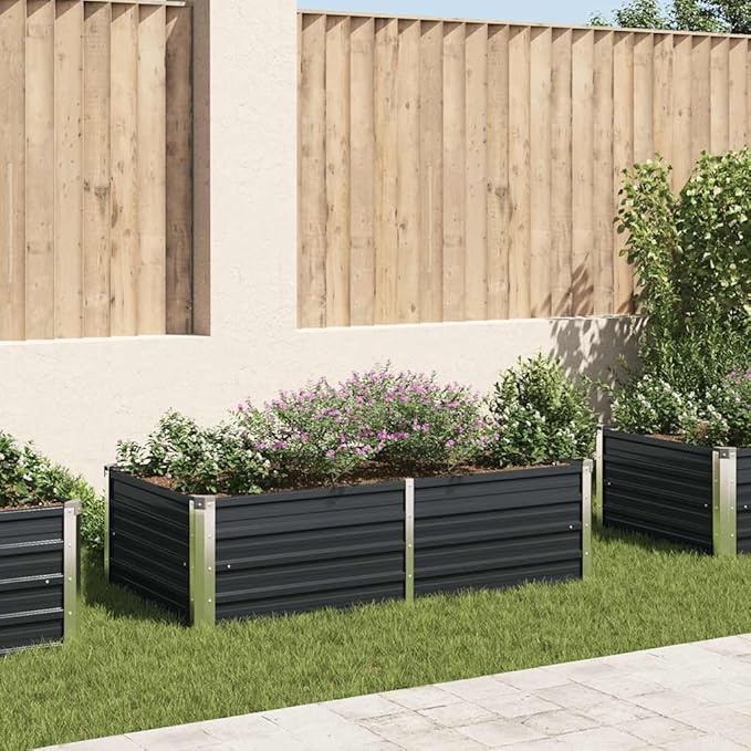 Galvanized Steel Raised Planter Box 63x31.5x17.7 Anthracite Outdoor Garden Bed for Herbs Vegetables Patio Balcony Modern Design