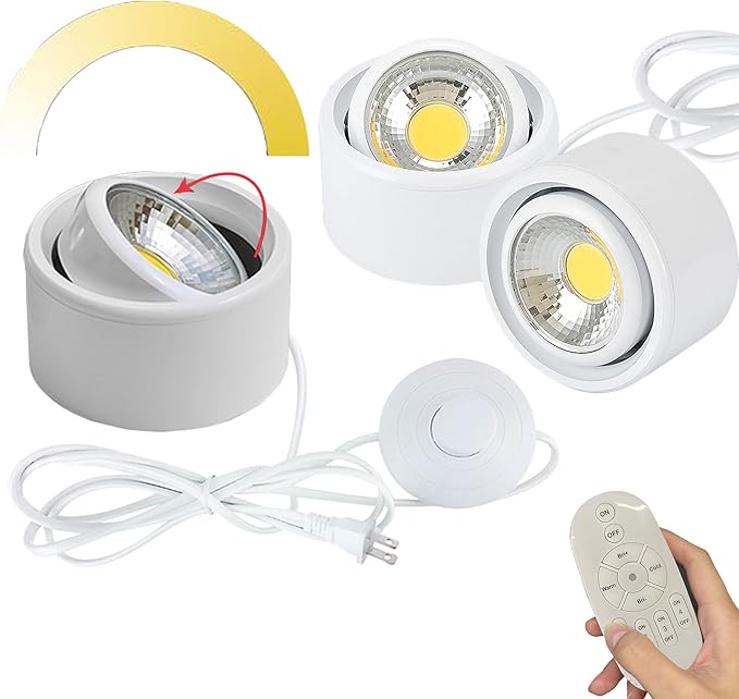 Accent Uplight 7W COB LED Stepless Dimming Adjustment Remote Control Spotlight Light with Foot Pedal Switch Whtie Cord Flexibly Extra Light Rotating for Plants Landscape 3 Lights