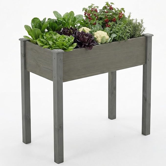 NEWBULIG Raised Garden Bed with Legs 34x18x30inElevated Wood Planter Box Stand for Outdoors Garden Balcony CourtyardNatural Wood 400 Pound Capacity for Planting Herbs Flowers VegetablesDark Grey