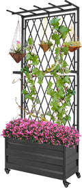 Metal Planter Box with Lattice Trellis and Wheels 70 inches Tall Heavy Duty Planter Box &amp Raised Garden Bed with Trellis for Climbing Plants Flowers with Drainage Holes 30Lx12Wx70H Inches
