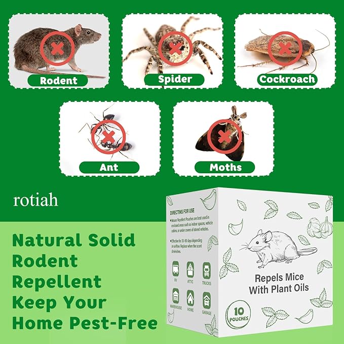 Pest Repellent Pouches 10 Pack Peppermint Oil for Mice Rodent Mouse Rats Spider Squirrel Pest Control Indoor &amp Outdoor Natural Mouse Deterrent Replace Traps Family &amp Pet Safe