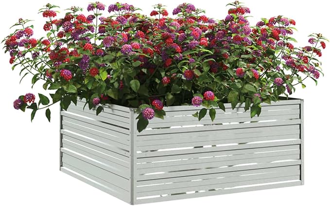 Bopdu Garden Raised Bed 39.4x39.4x17.7 Galvanized Steel Silver Backyard Patio Planter Raised Beds for Vegetables Outdoor Garden Raised Planter Box for Flowers Fruits