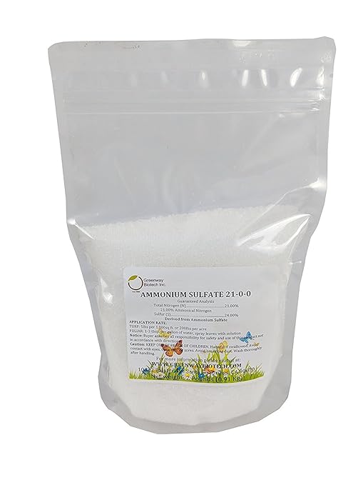 Greenway Biotech Inc. Ammonium Sulfate 21-0-0 Fertilizer Contains 21% Water Soluble Nitrogen&amp24% Sulfur Suitable for Acid Loving Plant- Lawn Fertilizers to Lower pH Level in Alkaline Soil - 2 Pou