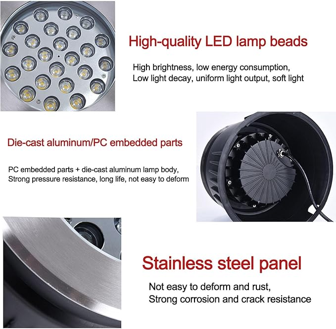 Outdoor Landscape Lights - LED Underground LightRound Recessed Spotlight IP65 Waterproof Tempered Glass Floor Light Garden Street Courtyard Ground DecorativeWhite-12W