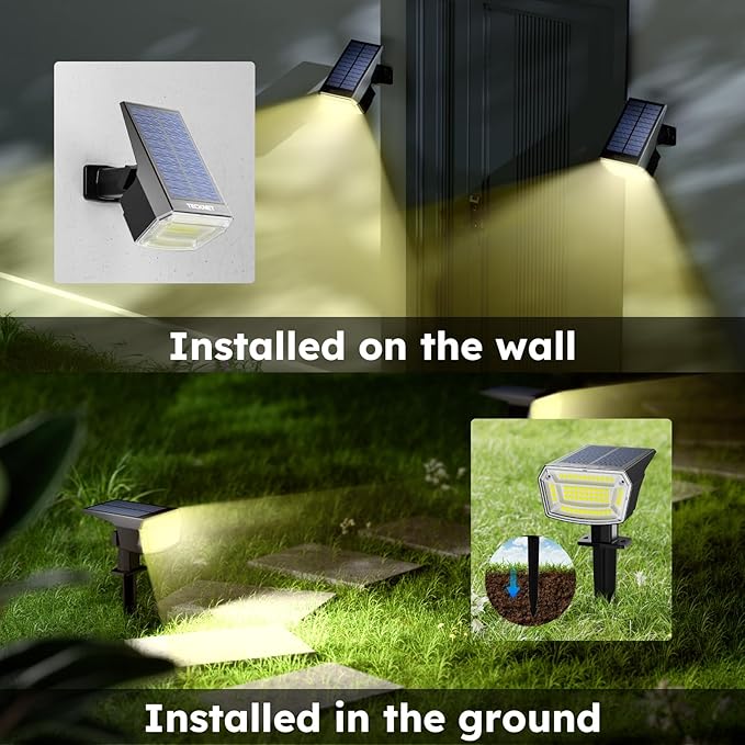 TECKNET Spot Lights Outdoor with 59 LED 6 Pack Solar Lights Outdoor Waterproof IP65 Auto On/Off Solar Spot Lights 3 Lighting Modes Solar Powered Garden 2-in-1 Solars Landscape Light (Warm White)
