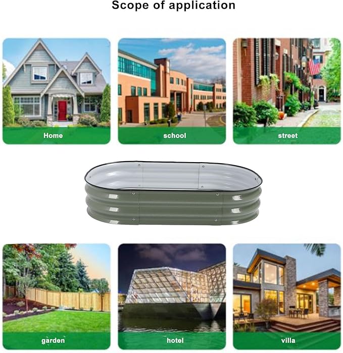Raised Garden Bed Kit 304 Stainless Steel Oval Raised Planter Bed Outdoor for Vegetables Flowers with Open Base Design Heavy Duty Safe Edges Stackable (Light Green)