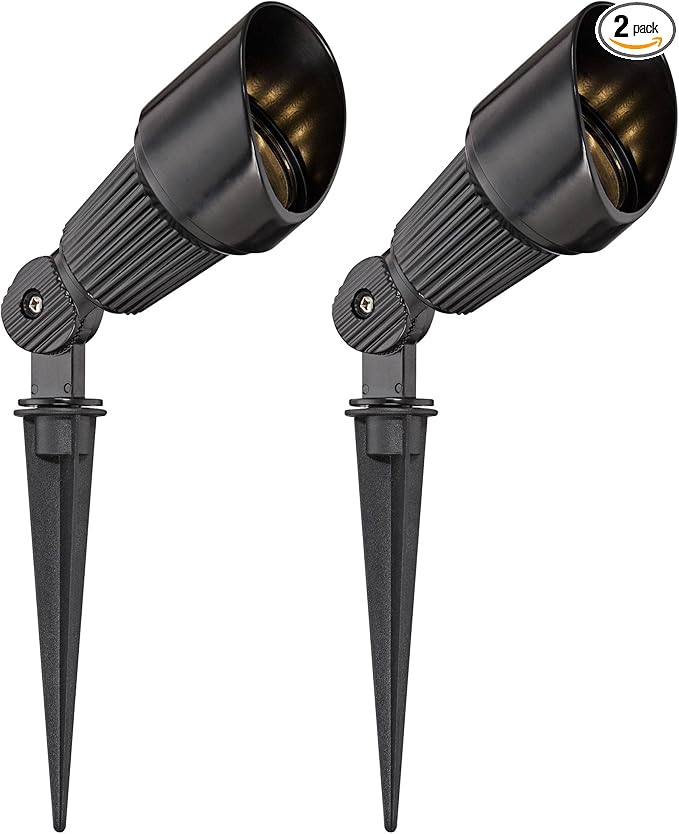 John Timberland Hooded 7 1/2 High Traditional 2 Pack of Outdoor Landscape Spotlights Porch House Exterior Outside LED Bulb Weatherproof Black Aluminum Front Door Patio Garage Home Deck Garden