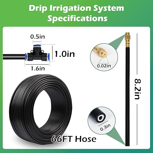 Drip Irrigation System 66 FT with 20 Nozzles 360° Adjustable Bendable Garden Watering Misting System for Greenhouse Yard Lawn Plant Garden 0.3 inch Hose
