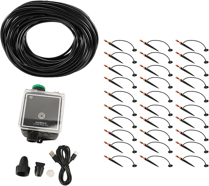 Automatic Drip Irrigation Kit Irrigation System Kit WiFi Remote Control USB 5V Adjustable Sprayable Drippable with Watering Timer Garden Watering System for Balcony Home(30m / 98.4ft)