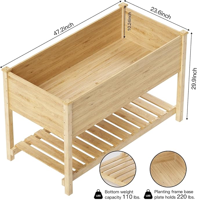 Kullavik Raised Garden Bed with LegsOutdoor Elevated Cedar Wood Planter Box with Storage Shelf220lb Capacity-Natural