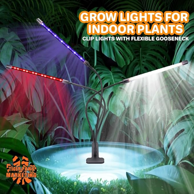 Grow Lights for indoor Plants full Spectrum 6000k with Timer Clip V-Stand &amp Tools Kit 3 Flexible Gooseneck Plant Grow Lights with Mist Bottle 3/9/12H Auto Timer 4 Switch Modes &amp10 Dimmabl