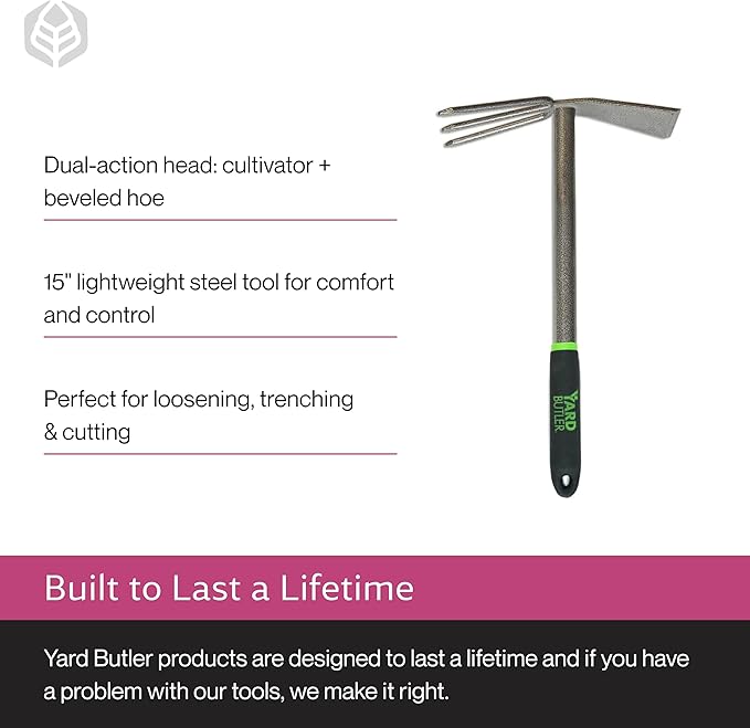 Yard Butler ITT-4T Terra Tiller Hand Cultivator - Essential Gardening Tool for Yardwork - Power-Coated Steel Construction - Comfortable Grip - Long-Lasting - Rust-Resistant