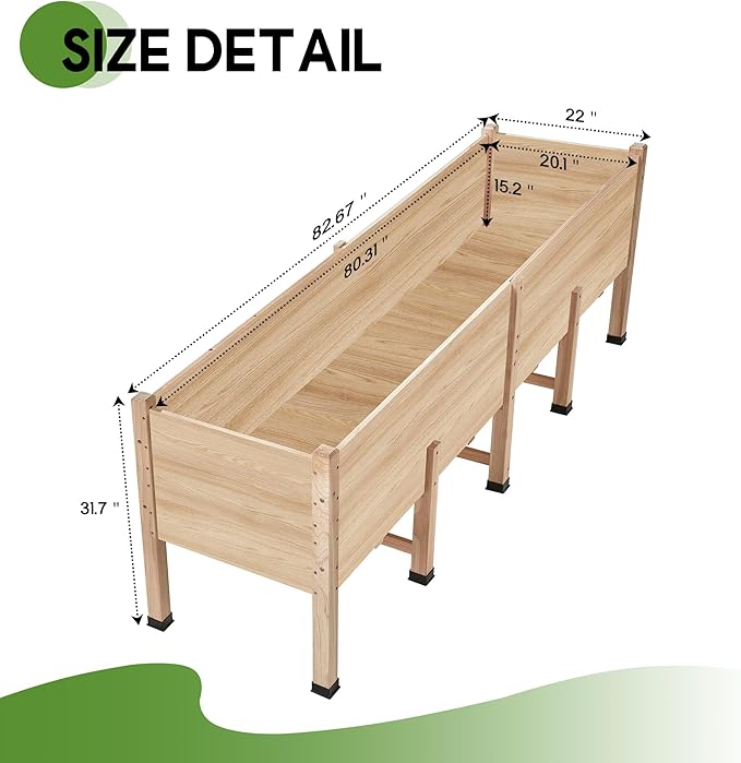 SPECRAFT 7x2 Ft Raised Garden Bed Featuring Legs Drainage Holes Ideal for Vegetables Flowers Elevated Wood Planter Box for Balcony Patio and Backyard Easy Assembly