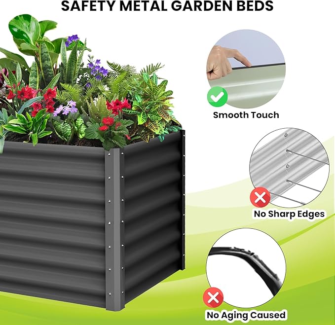 Raised Garden Bed 2 Pack 6x3x1 FT Galvanized Planter Raised Beds Outdoor Large Open Bottom Garden Boxes with Safety Edging &amp Gloves for Growing Vegetables Flowers Herbs