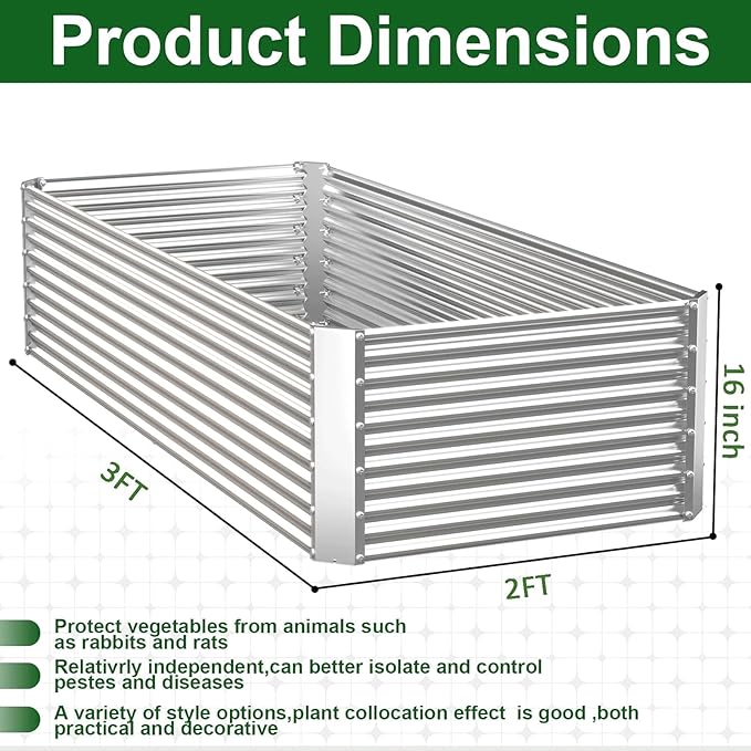 2 Pack Tall Corrugated Galvanized Steel Raised Garden Bed Outdoor Metal Above Ground Garden Bed for Vegetables and Flowers Rectangle Raised Beds for Gardening-3x2FT