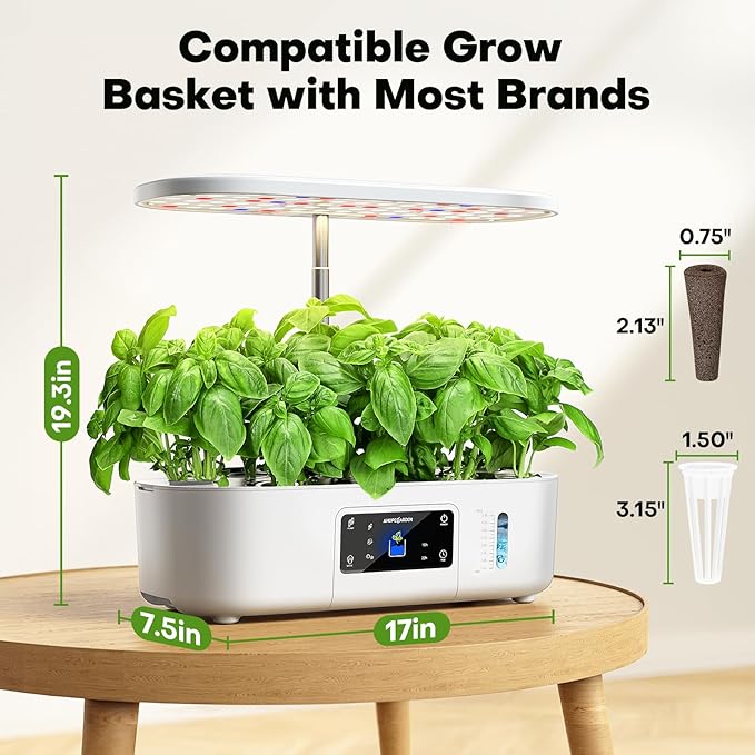 Ahopegarden Hydroponics Growing System Kit Indoor Herb Garden with Grow Light 12 Pods with LCD Touch Panel Hydroponic Planter Planting Height Up to 17 Grower Harvest Fresh Veggie Lettuce White